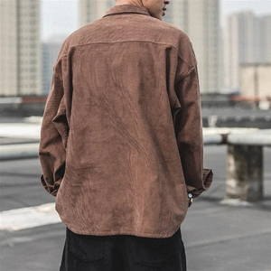 Men's Oversized Corduroy Casual Shirt Solid Color Long Sleeve Turn-<b>down</b> Collar 100% Cotton Washed Anti-Wrinkle Autumn Style - Product Image 6