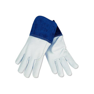 Gants de soudage en cuir avec doublure en coton, manchette bleue, résistants à la chaleur, type A, protection contre les éclaboussures - Product Image 1