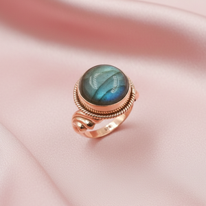 Natural Labradorite Gemstone <b>Ring</b> 925 Sterling <b>Silver</b> Handmade <b>Statement</b> <b>Ring</b> Round Cabochon Boho Vintage Jewelry Gift for Men - Product Image 4