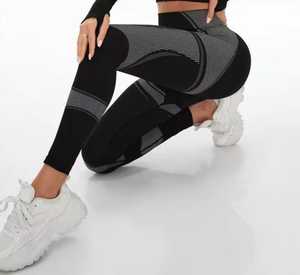High Waist Full Length Geometric Print <b>Knitted</b> <b>Leggings</b> Sporty Women's All Seasons Compression Spandex Polyester - Product Image 2