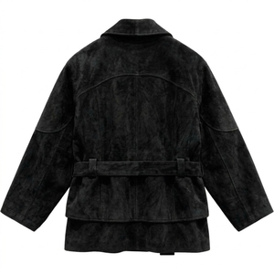 Men <b>Suede</b> Style <b>Belted</b> Jacket Warm Casual Long Sleeve Outerwear Custom Wholesale Clothing Manufacturer - Product Image 5