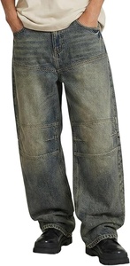 Vaqueros de mezclilla para hombre, lavados a la piedra, de pierna ancha, corte holgado, talla grande, cintura media, estilo casual urbano, 100% algodón, con bolsillo de parche - Product Image 6