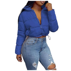 Vestes matelassées de luxe pour femmes, prix de gros, vêtements d'hiver, fermeture éclair intégrale, couleur bleu foncé, col rabattu, vêtements décontractés - Product Image 3
