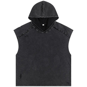<b>Men</b> Sleeveless Hooded Tank Top 100% Cotton Knitted Breathable Crew Neck Athletic Gym Wear Summer/Winter - Product Image 5