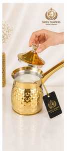 Rose Gold Hammered Copper Turkish <b>Coffee</b> Pot Small Milk <b>Warmer</b> Briki Pot with Crystal Knob Lid - Product Image 2