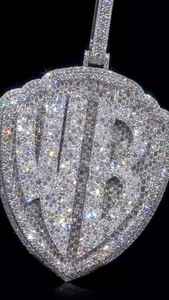 จี้โลโก้ WB ชุบทองคำขาวบนเงินแท้ 925 ประดับเพชรโมอิสซาไนต์ สไตล์ฮิปฮอป สำหรับผู้ชาย - Product Image 3