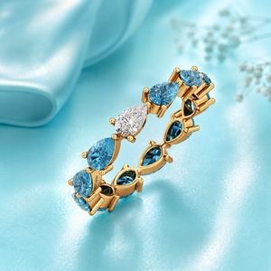 Bague Éternité de Luxe pour Femme avec Pierre Précieuse Bleue Taille Poire, Sertie de Plusieurs Pierres, en Or 10K 14K 18K et Argent 925 935 - Product Image 1