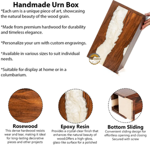 Urne funéraire unique en bois et onyx, artisanale, avec grain de bois naturel et élégante incrustation en pierre d'onyx par AYAANS - Product Image 3