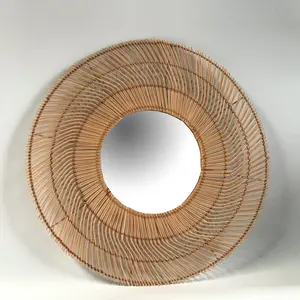 Nieuw Item Groothandelaar Rotan Spiegel Natuurlijke Kleur Decoratieve Muur Spiegel Maan Spiegel