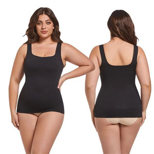 Camiseta sin mangas negra de cuello cuadrado para mujer, tejida en spandex y poliéster, transpirable, informal, de color sólido, corte regular - Product Image 1