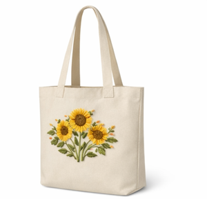 Sac fourre-tout en toile beige avec logo personnalisé, motif floral brodé, longue poignée, taille moyenne, sac fourre-tout en toile de coton pour usage quotidien - Product Image 6