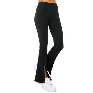 Women 2 Piece Yoga Set High Waist Flared Leggings V Neck Racerback Sports Bra Solid Black Activewear Workout <b>Clothing</b> - Product Image 5