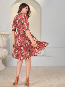 Vestido midi estampado de algodón puro indio para mujer, ropa de decoración, vestidos midi para mujer, ropa de noche, ropa de playa. - Product Image 3