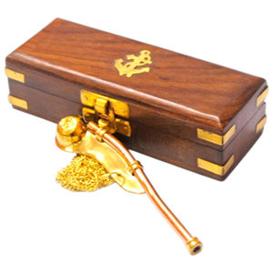 Sifflet de marin artisanal en laiton de 5 pouces, sculpture nautique moderne, plaqué or antique, avec coffret en bois, sifflet maritime - Product Image 1