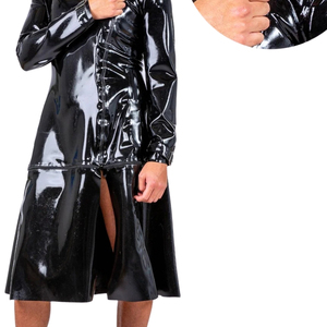 <b>Men's</b> Black Glossy Long Sleeve <b>V</b>-<b>Neck</b> <b>Shirt</b> Solid Color Gothic Style Regular Fit Woven Polyester Short Length - Product Image 5