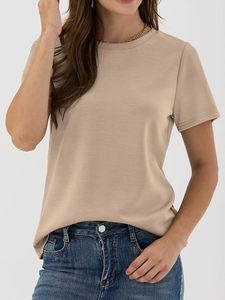 Camiseta Informal de Fin de Semana para Mujer, Minimalista, Básica, Cuello Redondo, Estampada, 100% Algodón, Transpirable, Cómoda, Manga Corta - Product Image 1