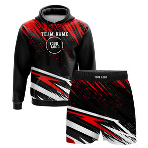 Ensemble de survêtement de lutte personnalisé noir et rouge respirant 100 % coton, sublimé, avec logo personnalisé pour l'entraînement de lutte - Product Image 1