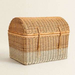 Wooden treasure <b>chest</b> rattan hamper with lid handwoven <b>storage</b> trunk <b>for</b> bedroom organising - Product Image 3