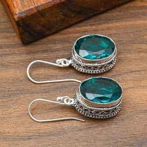 Dainty Indicolite Gemstone Earrings 925 Sterling Silver Handcrafted Jewelry Natural Indicolite Earrings Gift For <b>Anniversary</b> - Product Image 2