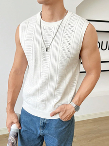 Chaleco de Punto sin Mangas para Hombre, Cuello Redondo, Mezcla de Viscosa, Estilo Casual, Alta Calidad - Product Image 4