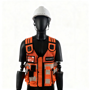 Gilet de sécurité haute visibilité, bandes réfléchissantes orange, plusieurs poches, polyester, uniforme de garde pour hommes, toutes saisons - Product Image 4