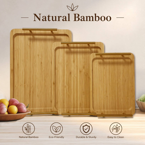 Bamboo Serving Tray with Metal Handle Eco-Friendly Wood Plate Dish for Coffee Tea Dessert <b>Breakfast</b> Parties-Polished Laser Logo - Product Image 5