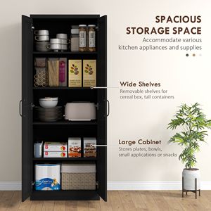 2-Door Freestanding <b>Kitchen</b> <b>Pantry</b> 63\" Cinnamon Black Wood Grain Cabinet with 2 Adjustable Shelves for Dining Room - Product Image 4