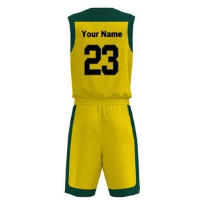 Conjunto de Uniforme de Baloncesto Personalizado Amarillo y Verde, Cuello en V, Sin Mangas, Absorbente de Humedad, con Número 23 e Impresión del Nombre del Equipo - Product Image 2
