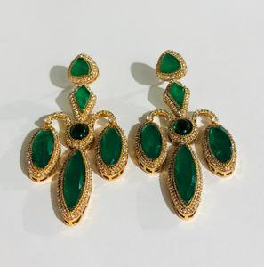 Pendientes Largos Geométricos de Lujo con Aspecto de Gema Verde Oscuro, Chapados en Oro, con Pedrería, Joyería de Moda para Mujer, Novia - Product Image 5