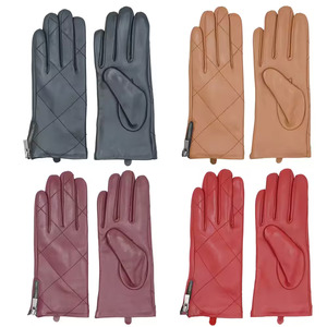 Leather <b>Gloves</b> Wrist Length Quilted Design Unlined Thermal Warmth Daily Use Winter Style Plain Color Options - Product Image 1