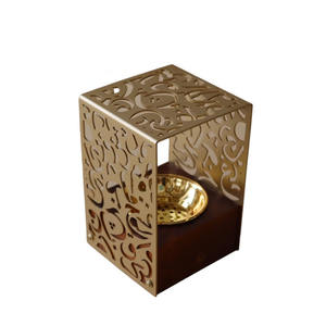 Wholesale Gold Arabic Calligraphy Incense Burner Bulk Luxury Wood and Metal Bakhoor Censer Modern Islamic Home Office Decor - Product Image 1