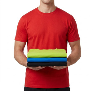 เสื้อยืดคอกลมแขนสั้นผู้ชาย ผ้าเจอร์ซีย์คอตตอน 100% ทรงปกติ สีเขียวล้วน สวมใส่สบาย ระบายอากาศได้ดี แบบถัก - Product Image 5