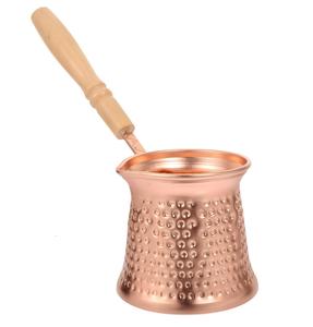 Hermosa cafetera turca, griega y árabe de cobre y latón martillado, para hornilla, Cezve Ibrik Briki, con mango de madera - Product Image 2