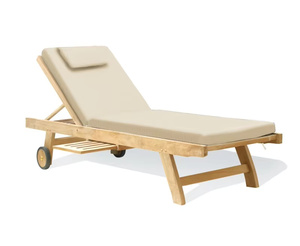 Chaise longue moderne en bois massif réglable avec structure en teck, protection UV, tissu imperméable, roues pour usage extérieur, parc, salon - Product Image 1