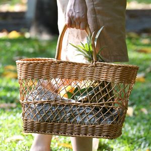 Eco-Friendly Rattan Picnic <b>Basket</b> Multifunctional <b>Wicker</b> Storage <b>Basket</b> with <b>Handle</b> for Home Organization Shopping Tote - Product Image 2