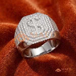 925 <b>Silver</b> Iced Out Moissanite <b>Ring</b> <b>for</b> <b>Men</b> Hip Hop Cluster Statement <b>Ring</b> Luxury Diamond Look Jewelry Band - Product Image 3