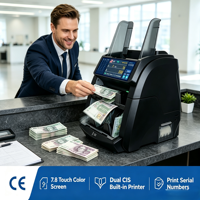Contadora de billetes de alta calidad 6070MAX con pantalla completa, clasificador de dinero de dos compartimentos (1+1), contador de billetes de alto valor con impresora
