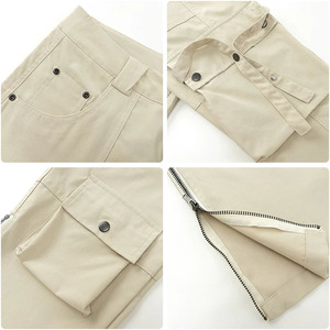 Pantalon cargo large couleur crème ivoire, multi-poches, détail sangle, fermeture éclair à la cheville, logo personnalisé, streetwear, marque privée, fabricant OEM - Product Image 4
