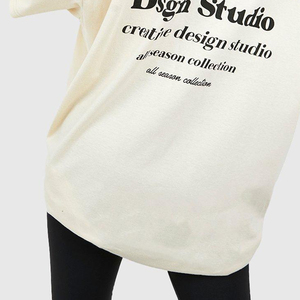 Custom Women <b>Cream</b> Oversized <b>T</b> <b>Shirt</b> Drop Shoulder Short Sleeve Crew Neck Loose Fit Casual Tee Wholesale Manufacturer - Product Image 4