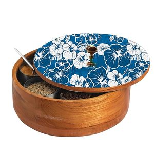 Wooden <b>Spice</b> Box Masala Dabba Masala Dani with Printed Ethnic Design Stainless Steel <b>Spice</b> <b>Jars</b> Kitchen Storage Organ - Product Image 1