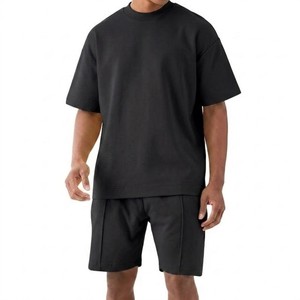 <b>Mens</b> Solid <b>Black</b> Oversized T Shirt <b>Shorts</b> Set Breathable High-quality Minimalist Summer Outfit Cotton Blend Casual Streetwear - Product Image 1