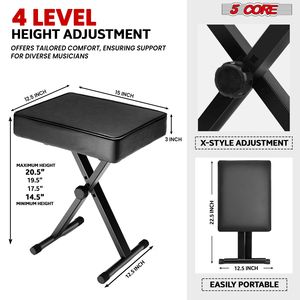 Sgabello Imbottito Regolabile per Pianoforte, Panca per Tastiera con Cuscino da 3 Pollici, Sedia Pieghevole Robusta per Musicisti - Product Image 3