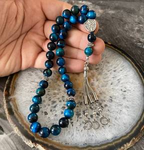 Tasbih de resina azul hecho a mano, cuentas de oración islámicas de lujo, collar Misbaha con borla, Misbaha islámica hecha a mano de calidad premium. - Product Image 2