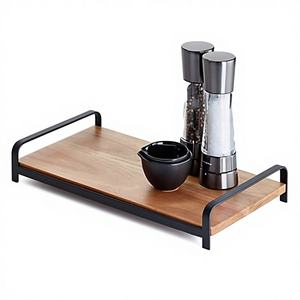 Bandeja DE SERVICIO DE MADERA hecha a mano, elegante soporte de Metal, logotipo grabado para el hogar, Bar, Hotel, boda, ocasiones de comida, la India más demandada - Product Image 1