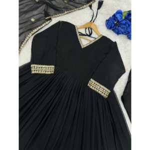 Vestido Anarkali Rojo Hermoso de Moda Valam y Pantalón con Dupatta Talla L Elegante Ropa de Fiesta de Noche - Product Image 2