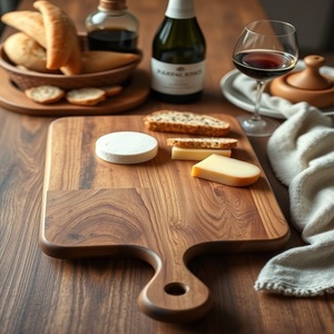 Tabla de servir de madera con asa, bandeja pulida para queso, tabla para cortar pan para fiestas y cocina - Product Image 1