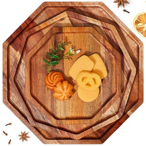 Plateau de service artisanal en bois de rose |   Plateau octogonal en bois Art Déco en gros - Product Image 3