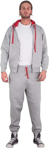Survêtement décontracté gris chiné pour homme Elite avec accents rouge cramoisi vif, ensemble athlétique deux pièces haut de gamme avec sweat à capuche zippé - Product Image 2