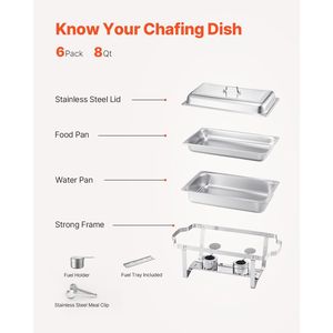 Set di piatti per scaldarsi rettangolari in acciaio inossidabile da 8 Qt Set per il riscaldamento e la tenuta del Buffet da 6 confezioni - Product Image 5