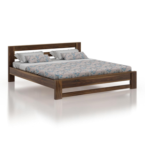 Cama King Size de Madera Tallada a Mano con Acabado en Nogal, Diseño Moderno, Estilo Bohemio, con Soporte de Listones de Madera de Teca - Product Image 1